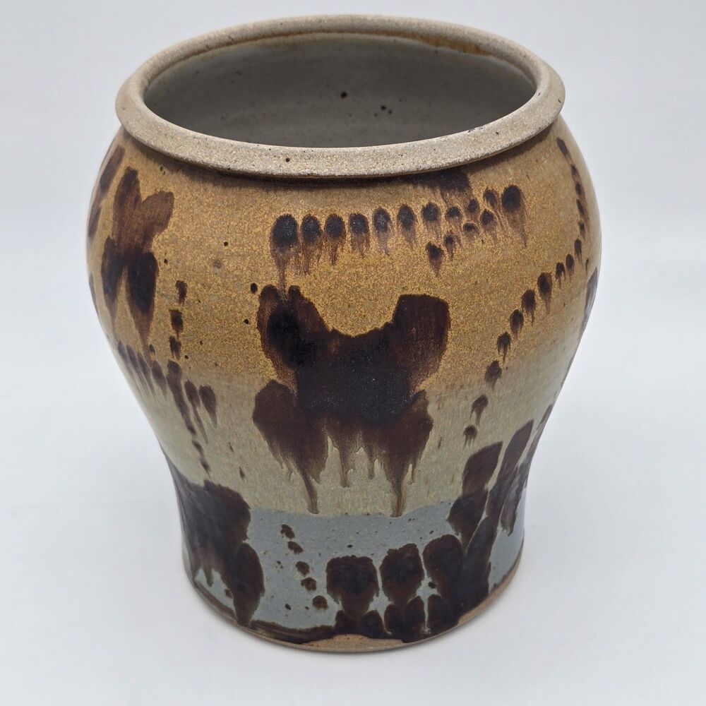Studio Art Pottery Vase Planter Abstract Drip Splash Glaze 9"